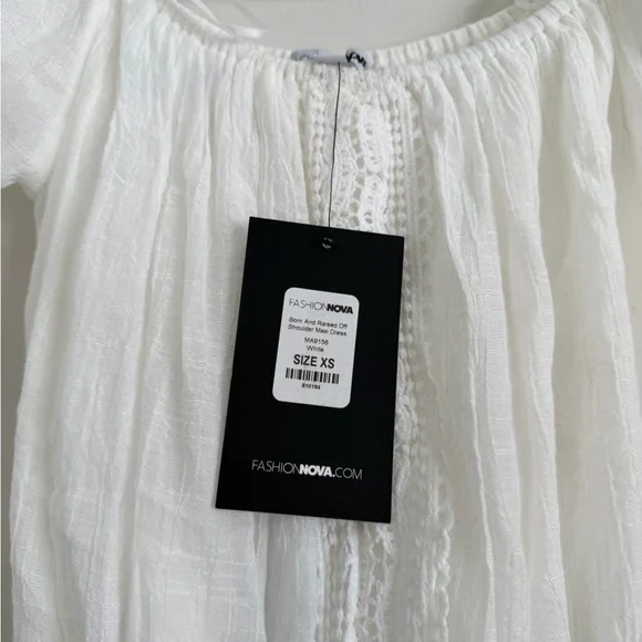 White Long Sleeve Dress. Off the shoulder - Picture 4 of 7